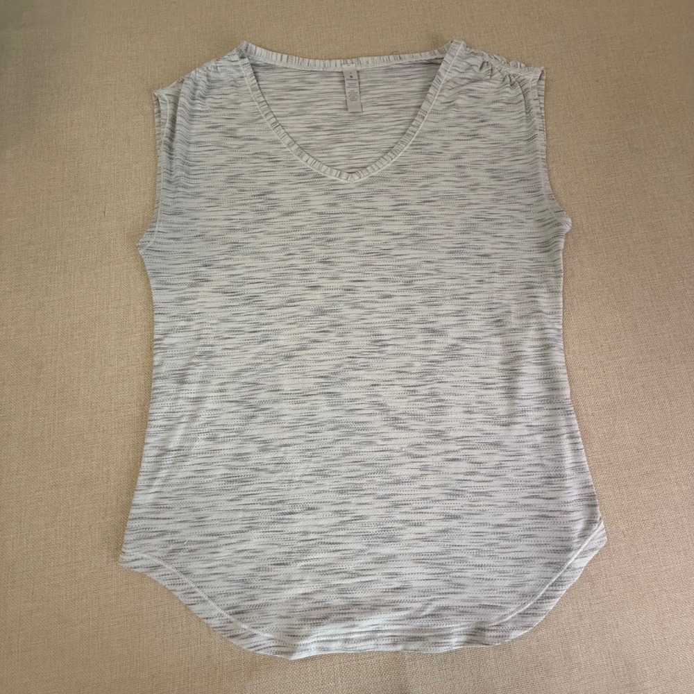 Lululemon Womens V-Neck Sleeveless Space Dye Athletic Tank Top Grey White Size 4